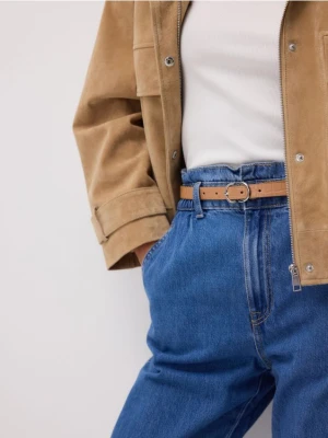 Reserved - Jeansy paperbag z dłuższą nogawką - niebieski