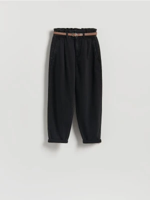 Reserved - Jeansy paperbag z paskiem - czarny