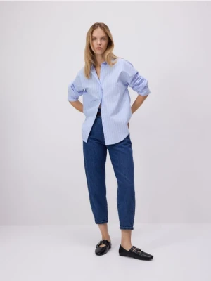 Reserved - Jeansy paperbag z paskiem - granatowy