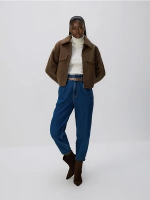 Zdjęcie produktu Reserved - Jeansy paperbag z paskiem - granatowy