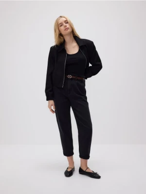 Reserved - Jeansy paperbag z paskiem - szary