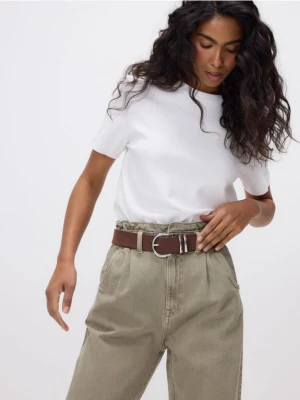 Reserved - Jeansy paperbag z paskiem - zielony