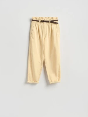 Reserved - Jeansy paperbag z paskiem - żółty