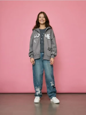 Reserved - Jeansy skater z graffiti - granatowy