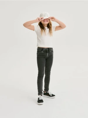 Reserved - Jeansy skinny high waist z efektem sprania - szary