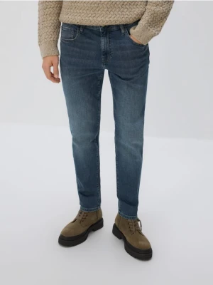 Reserved - Jeansy slim z efektem sprania - granatowy