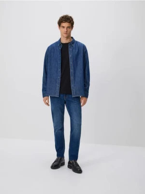 Reserved - Jeansy slim z efektem sprania - granatowy