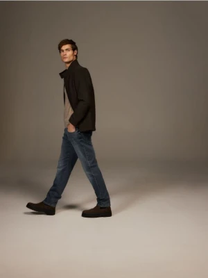 Reserved - Jeansy slim z efektem sprania - granatowy