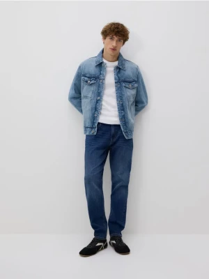 Reserved - Jeansy slim z efektem sprania - granatowy