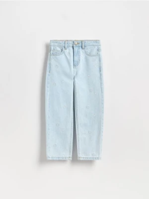 Reserved - Jeansy straight fit z haftem - niebieski