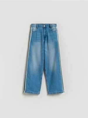 Reserved - Jeansy straight fit z lampasami - niebieski