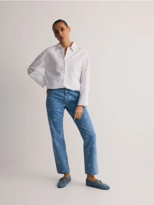 Reserved - Jeansy straight leg z haftem - niebieski