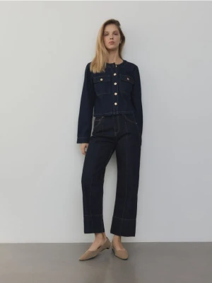 Reserved - Jeansy straight leg z przeszyciami - granatowy