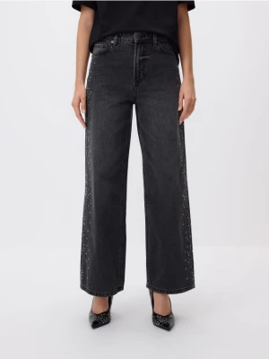 Reserved - Jeansy straight z aplikacjami - czarny