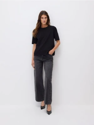 Reserved - Jeansy straight z aplikacjami - czarny