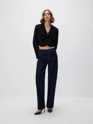 Reserved - Jeansy straight z aplikacjami - granatowy