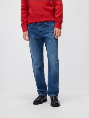 Reserved - Jeansy straight z efektem sprania - granatowy