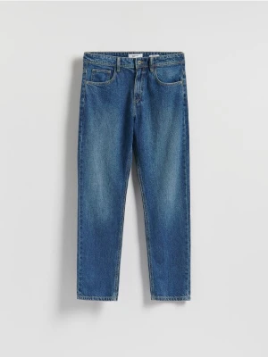 Reserved - Jeansy straight z efektem sprania - granatowy