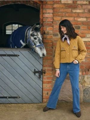 Reserved - Jeansy straight z haftem - indigo jeans