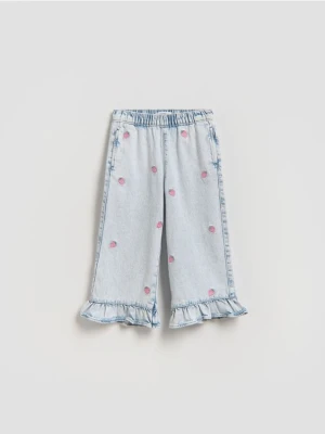 Reserved - Jeansy straight z haftem - niebieski