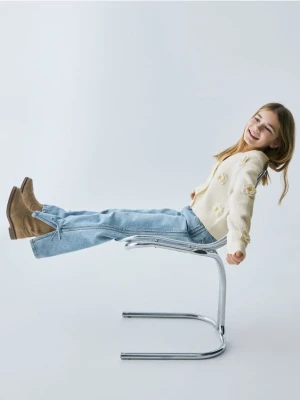 Reserved - Jeansy straight z kokardkami - niebieski