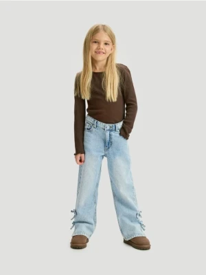 Reserved - Jeansy straight z kokardkami - niebieski