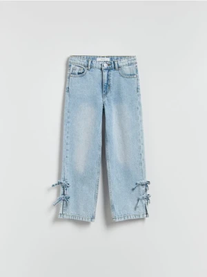 Reserved - Jeansy straight z kokardkami - niebieski