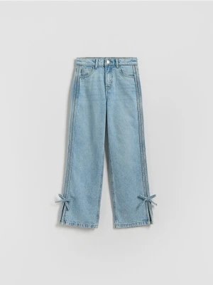 Reserved - Jeansy straight z kokardkami - niebieski
