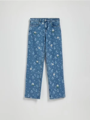 Reserved - Jeansy straight z koralikowymi aplikacjami - wielobarwny