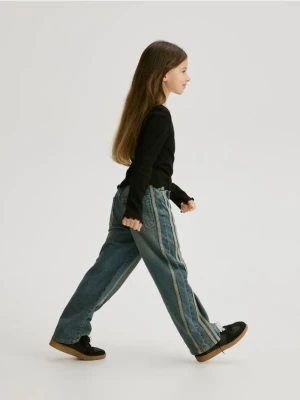 Reserved - Jeansy straight z lampasami - granatowy