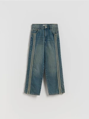 Reserved - Jeansy straight z lampasami - granatowy