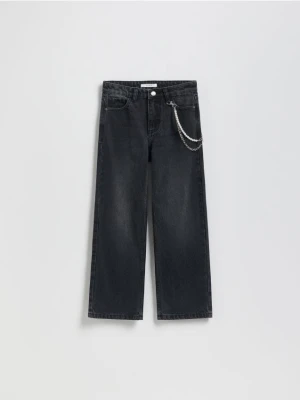 Reserved - Jeansy straight z łańcuszkiem - czarny