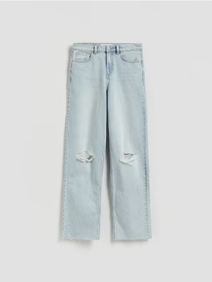 Reserved - Jeansy straight z przetarciami - niebieski