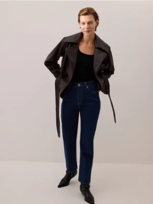 Reserved - Jeansy straight z wysokim stanem - indigo jeans