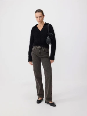 Reserved - Jeansy straight z wysokim stanem - szary