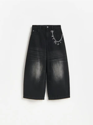 Reserved - Jeansy super baggy z haftem - czarny