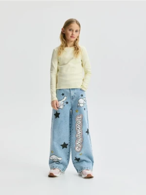 Reserved - Jeansy super wide leg Cinnamoroll - niebieski