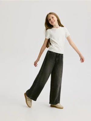Reserved - Jeansy super wide leg - czarny