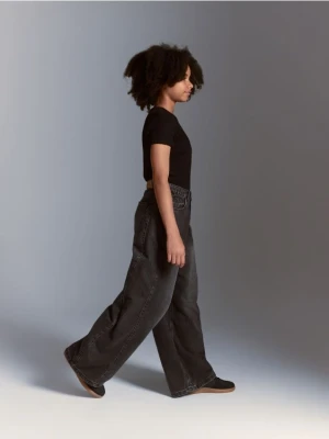 Reserved - Jeansy super wide leg - czarny