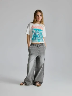 Reserved - Jeansy super wide leg - jasnoszary