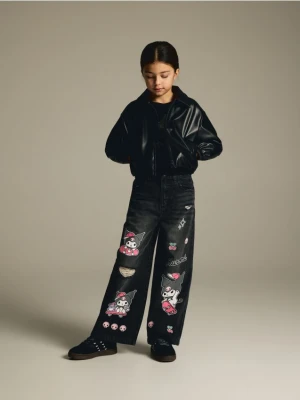 Reserved - Jeansy super wide leg Kuromi - szary