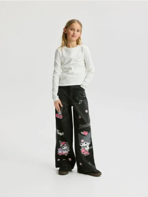 Reserved - Jeansy super wide leg Kuromi - szary