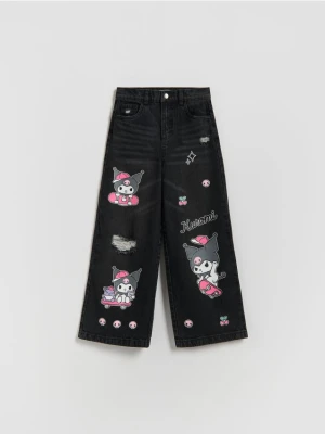 Reserved - Jeansy super wide leg Kuromi - szary