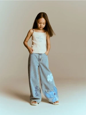 Reserved - Jeansy super wide leg Lilo i Stitch - niebieski