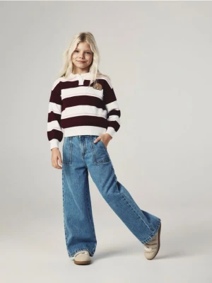 Reserved - Jeansy super wide leg - niebieski