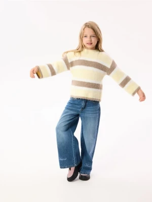 Reserved - Jeansy super wide leg z haftem - niebieski
