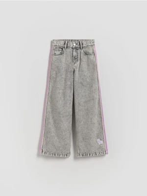 Reserved - Jeansy super wide leg z lampasami - jasnoszary