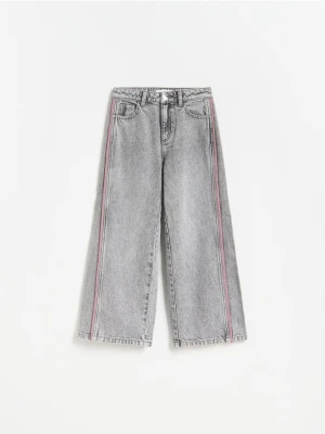 Reserved - Jeansy super wide leg z lampasami - jasnoszary