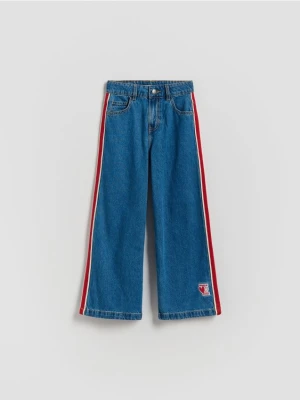 Reserved - Jeansy super wide leg z lampasami - niebieski