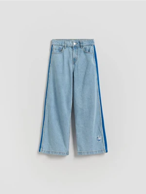 Reserved - Jeansy super wide leg z lampasami - niebieski